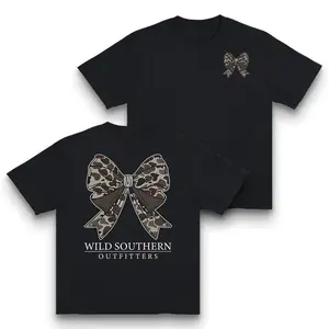 Vintage Camouflage Bow Hunting T-Shirt Southern Inspired Top Ideal for Everyday Casual Outfits Made In USA For Women [180G 100% cotton, lightweight and breathable, soft and comfortable]