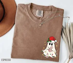 Comfort Colors Little Ghost Christmas T-Shirt, Ghost Tshirt, Pocket Size Ghost Shirt, Christmas Tee, Gift for Christmas, Top Womenswear, Full Colors