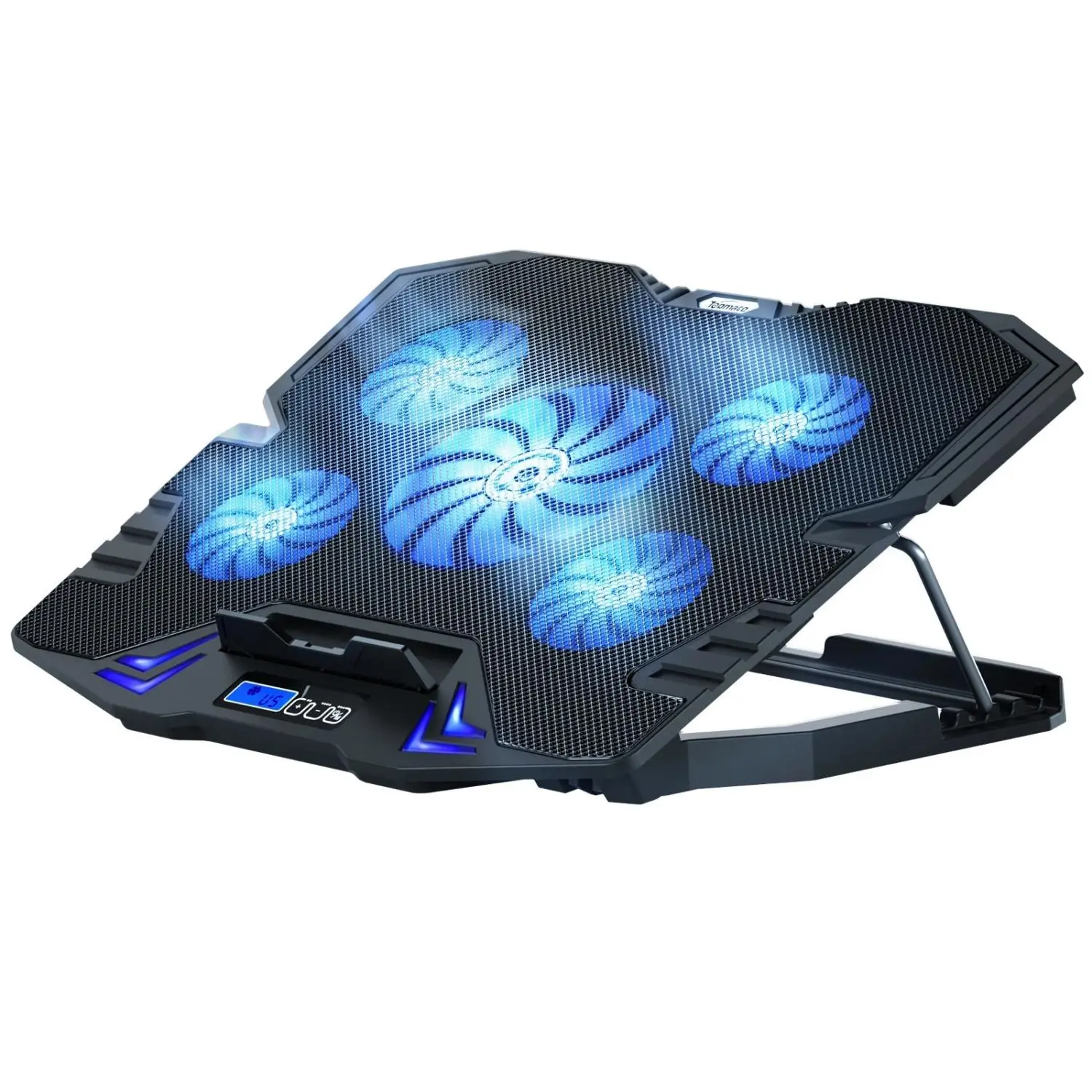 K5 Laptop Cooling Pad for 12-16.9" – 5 Quiet Fans, LCD Screen, 2500RPM Strong Airflow, Ideal for Gaming & Office Use