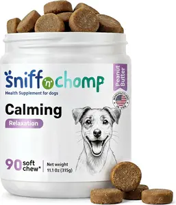 Sniff 'n' Chomp Calming Dogs  Natural Chamomile to Help Manage Stress Relieff – Peanut Butter  – , Melatonin, Valerian Root – Relaxation & Sleep Support