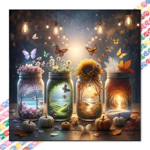 1 DIY handmade diamond painting kit, 5D diamond art kit, DIY decoration, seasonal jar diamond painting kit full round drills, mosaic, diamond art, DIY home decor, suitable for Christmas, Handcraft