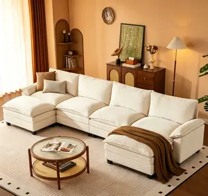 132'' U-shape Boneless Memory Foam Sectional Sofa, Compressed Corduroy Sectional Couches, Oversized U Shape Comfy Modular Compression Cloud Sleeper Sofa with Deep Seat, Space-Saving Recliner Design  Niccae Furniture