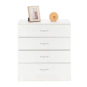 4 Drawer Nightstand for Bedroom, Modern Nightstands with Storage Drawers, Small Wood End Table Bedside for Living Room, Home Office, Entryway, 25.98 X 13 X 28.7, White