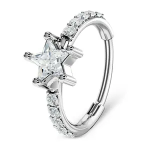 OUFER BODY JEWELRY 20G Star CZ Nose Hoop Ring for Women 316L Stainless Steel Comfortable Fit Everyday Wear Sparkling Fashion Accessory