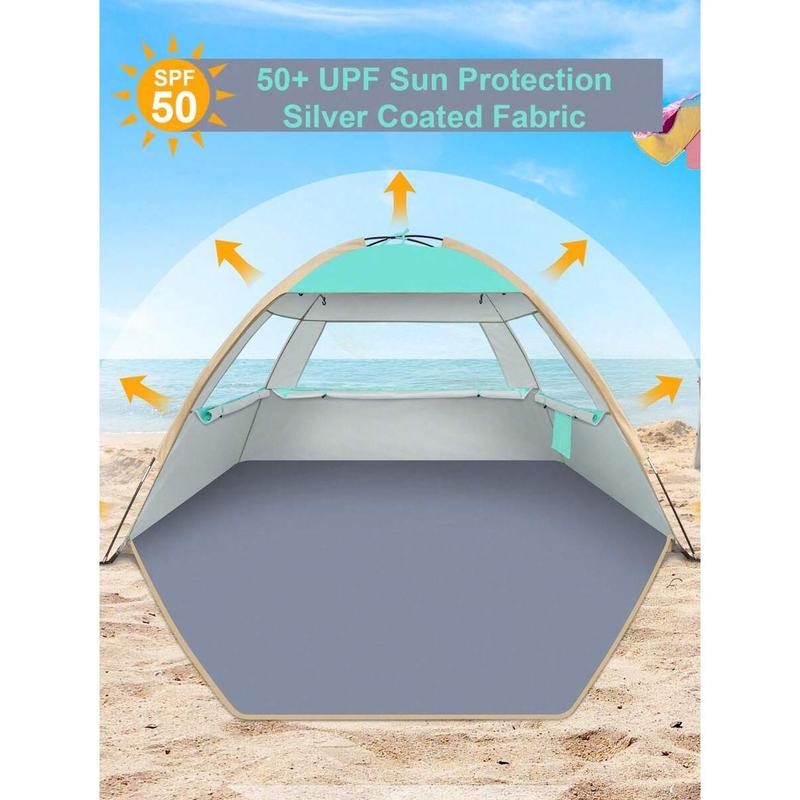 Beach Tent Sun Shelter, Designed For 3-10 People, With UPF 50+ UV Protection. Lightweight, Easy Setup, And Portable-Perfect For Beach Shade And Cabana Use.