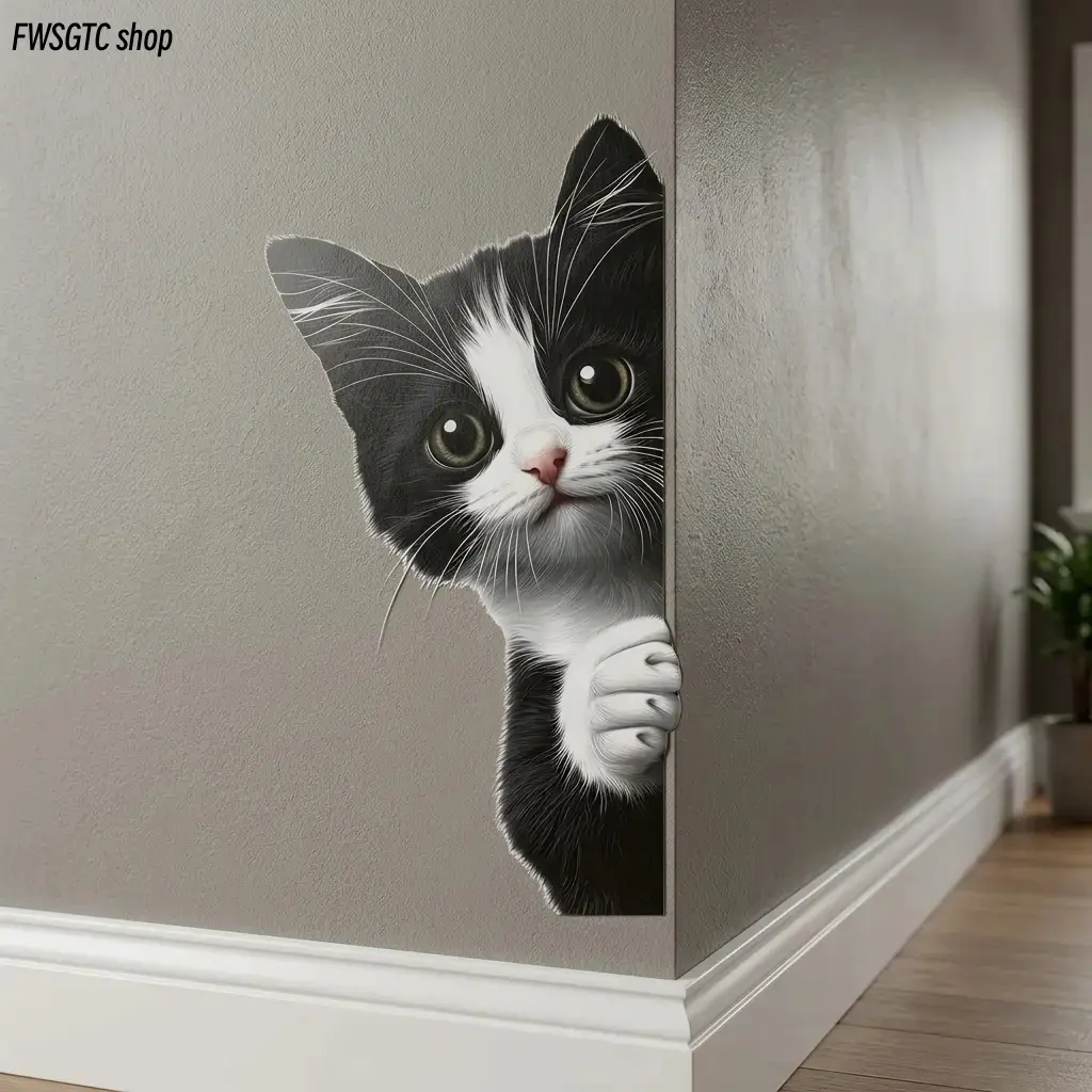 This cute vinyl sticker features a cartoon cat peeking through glass. Durable and versatile, it can be pasted on windows, cars, doors, toilets, laptops and other surfaces for lovely decoration.