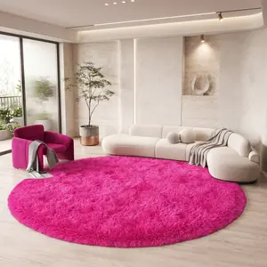 COLLA Rose Red Round Fluffy Shag Rug For Living Room Bedroom, Ultra Soft Plush Circular Carpet, Non-Slip Aesthetic Floor Decor For Dorm Indoor