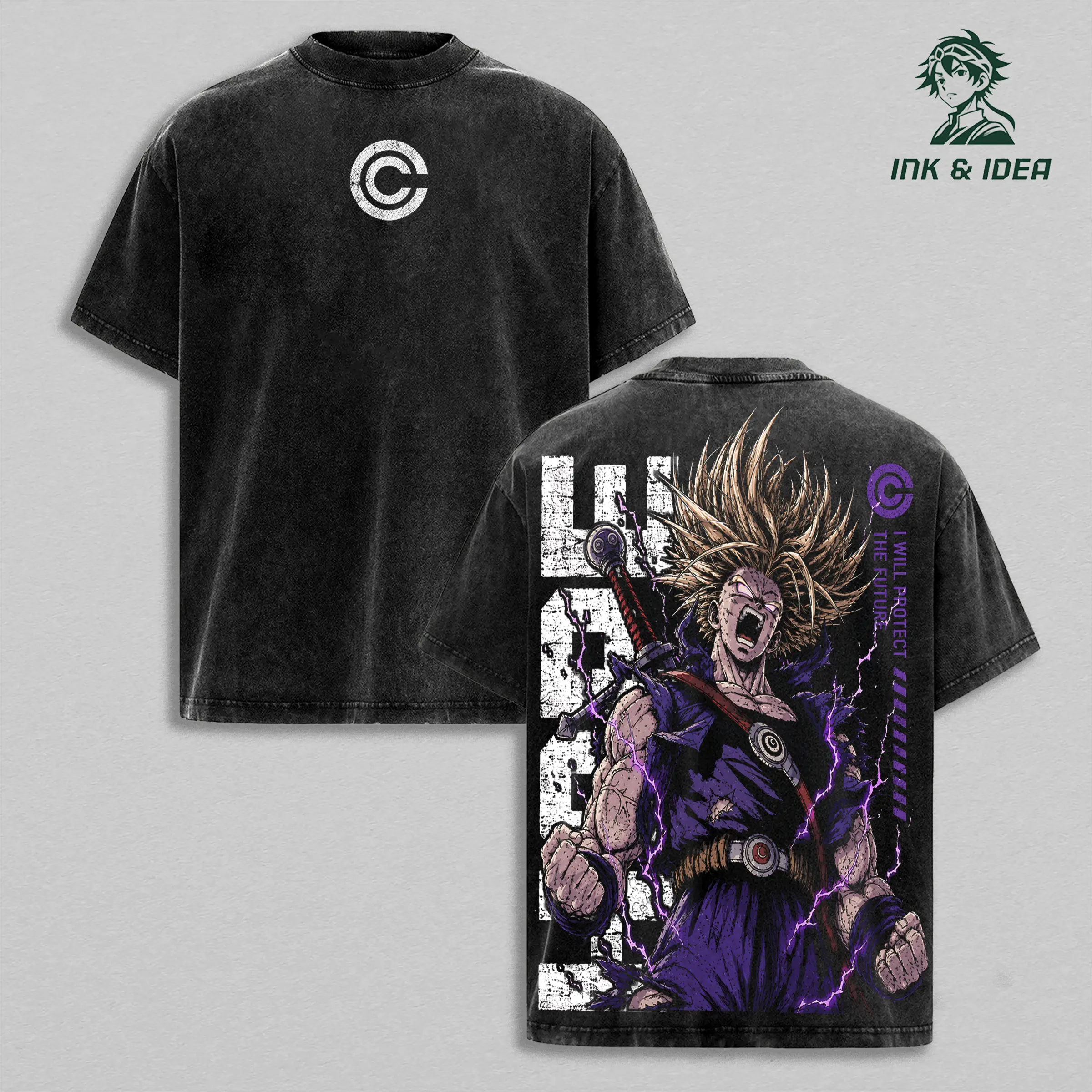 Future Trunks DBZ Super Vintage Washed Anime Tee, Super Saiyan Sword Graphic Shirt, Heavy Cotton Oversized Streetwear T-Shirt, Unisex Anime Fan Gift