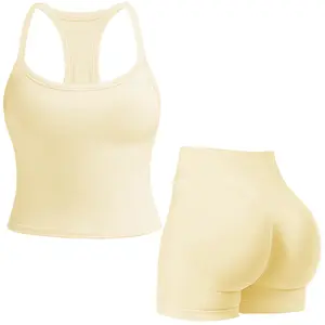 Jetjoy 2 Piece Workout Sets,Gym Sets for Women 2 Piece Racerback crop tank tops (Non-Padded Top) High Waisted Biker Gym Shorts Yoga Outfits Workout Tracksuit pilates summer outfit summervibes