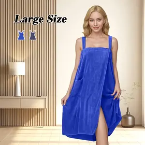 1 Large-Sized Bath Skirt, Soft and Absorbent, Skin Friendly, Wearable Women's Bath Towel with Shoulder Strap and Pocket, Sapphire Blue/Gray, Bathroom Accessory, Bath Towel, Absorbent Drying Towel, Bath Sheet Towel, Suitable for Gifting