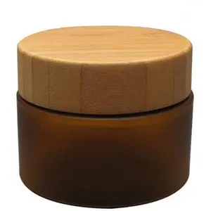 erioctry 150ML 5oz Empty Amber PET Plastic Cosmetic Container Case with Natural Bamboo Cap Cream Lotion Box Ointments Bottle Food Bottle Makeup Pot Jar