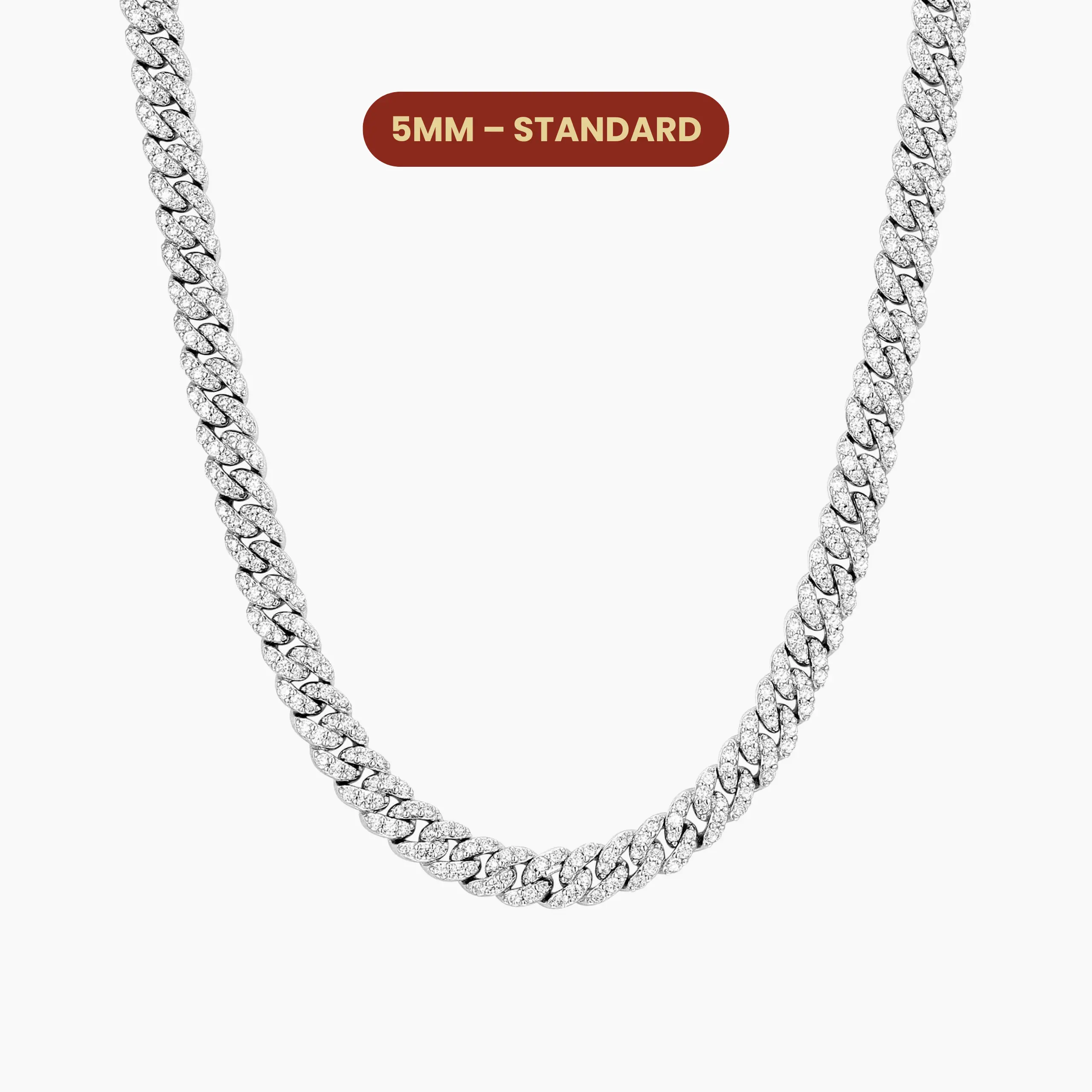 JAXXON Iced Out Cuban Link Chain 5mm - Silver - Rhodium Bonded for