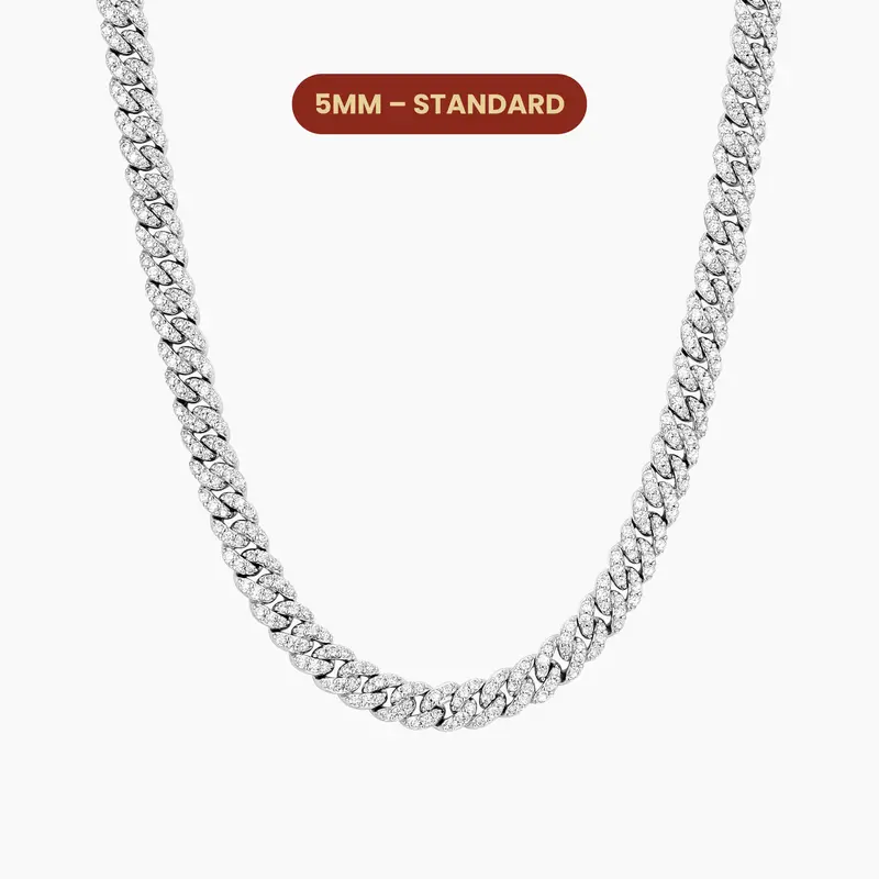 JAXXON Iced Out Cuban Link Chain 5mm - Silver - Rhodium Bonded for