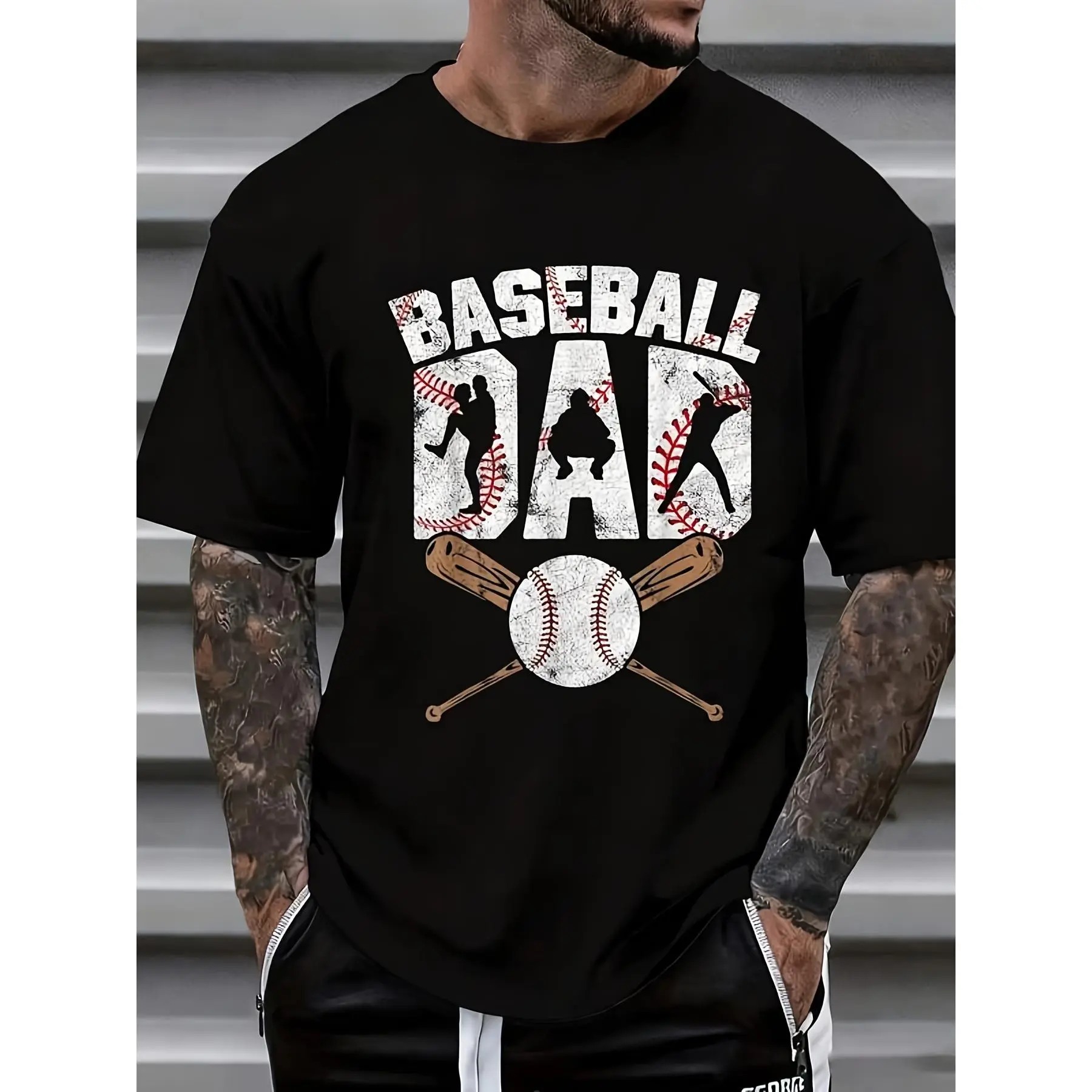 Baseball Dad T T Shirt for Men Baseball Fan Gift Father Day T Shirt with Crossed Bats And Ball Design Casual Wear for Sports Lovers 1 Breathable Sweat Wicking and Soft Suitable for Daily Commutes Lounging at Home and Casual Wear.2026 New Year's Party