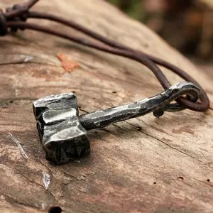 Viking Odin Battle Hammer Pendant Necklace - Punk Style, Black Alloy & Faux Leather - Fashion Accessory for Men - Perfect Birthday Gift for Him