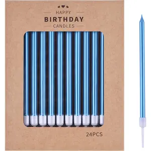 Blue Long Thin Metallic Birthday Candles,  Candles, Birthday Parties, Wedding Decorations, Party Candles