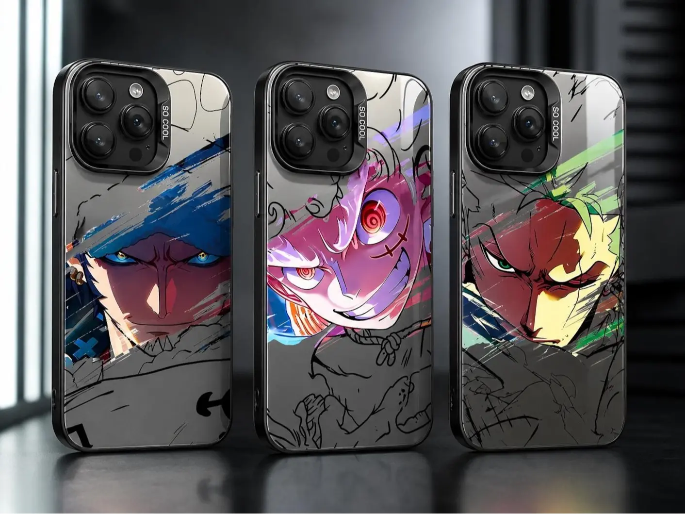 OP Phone Case Luffy Gear 5 Law Zoro Brush Art Cover for iPhone 17 16 15 14 13 Pro Max Anime Sketch Shockproof Clear Glossy Protective Case