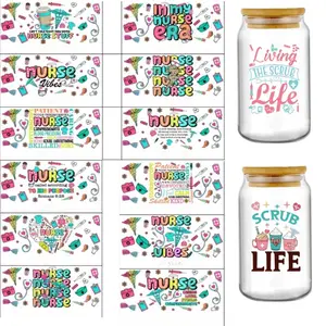 UV DTF Cup Wrap - 20 Sheets Nurse UV DTF Cup Wrap for 16 oz Glass Water Bottle, Stethoscope Inspirational Quotes Uvdtf Transfer Stickers for RN, CNA, LPN