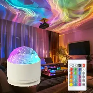USB Ocean Wave Projector Night Light 16 Colors Aurora Lamp for Home Bar Restaurant Decor with Remote Control