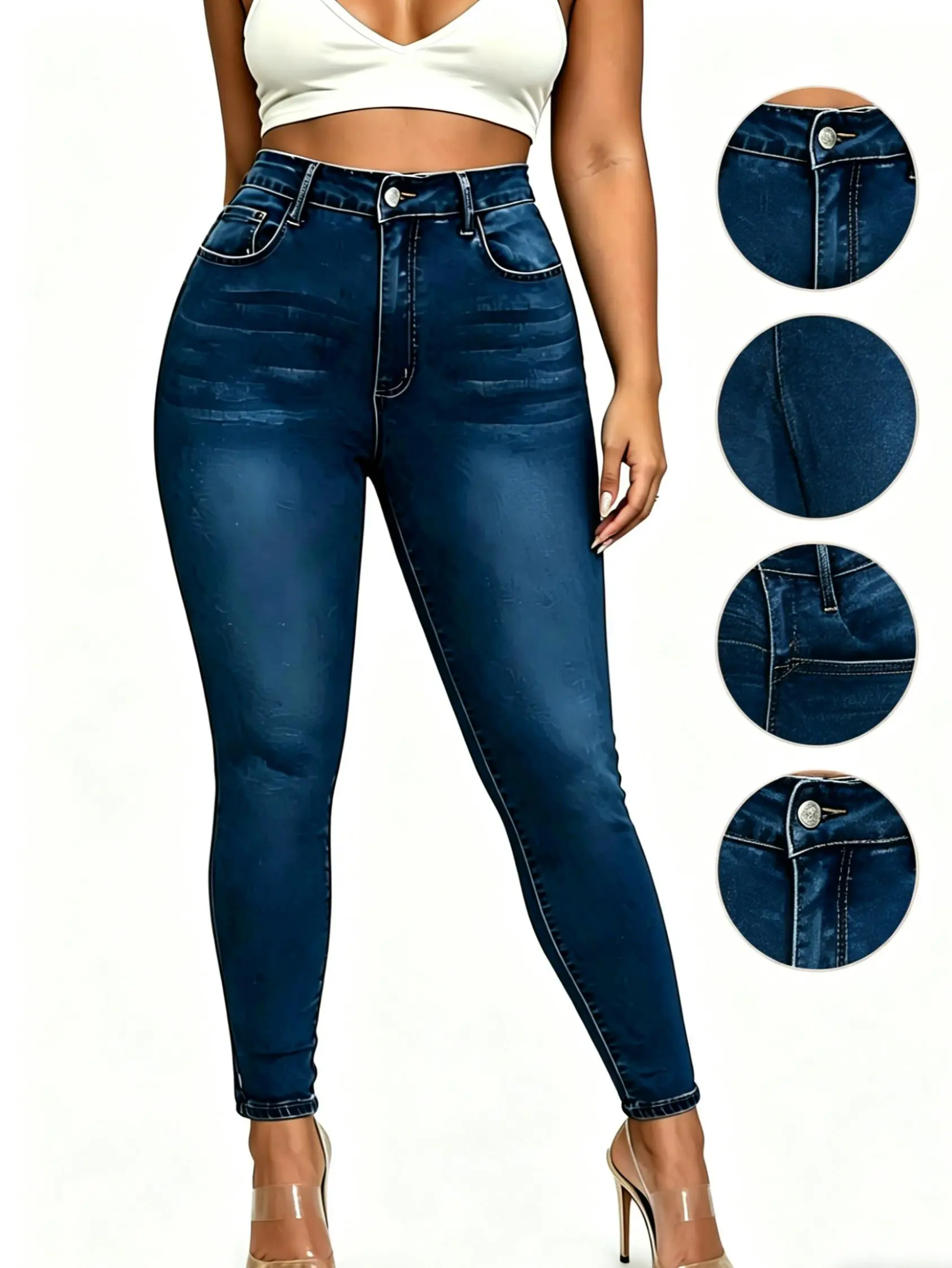 Women's High-Waist Tall Stretchy Button Denim Jeans - Tummy Control, Butt Lift, Thigh Crease, Soft Light All-Seasons Fabric, Pocket, Simple Fit, Elevated Basics, Hourglass Minimalist Design, 2026 Streetwear Casual Pencil Bottoms, Thanksgiving, Easter Wear