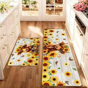 2 count Farmhouse Style Kitchen Rug Set, Flower Pattern Rugs, Floral Washable Rug, Washable Non-Slip Low Profile Floor Mats, Perfect for Kitchen Laundry Room & Hallway Decor