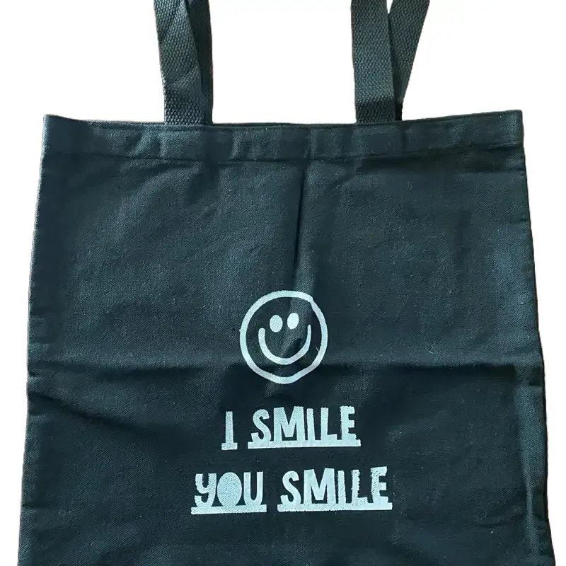 Black Canvas Tote Bags with Smiley Face Design - Simple Black Color with Quote "I Smile You Smile" - Versatile Everyday Carry Bag