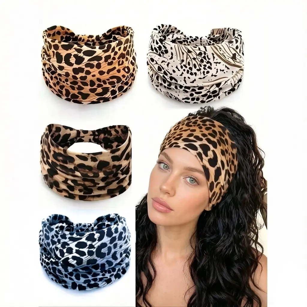 4 Pcs Classic Vintage Paisley Boho Headbands, Flexible Elastic Sports Head Wraps for Women, Sweatproof Workout Hair Bands Perfect for Yoga, Outdoor Sports and Fall Winter Outfits