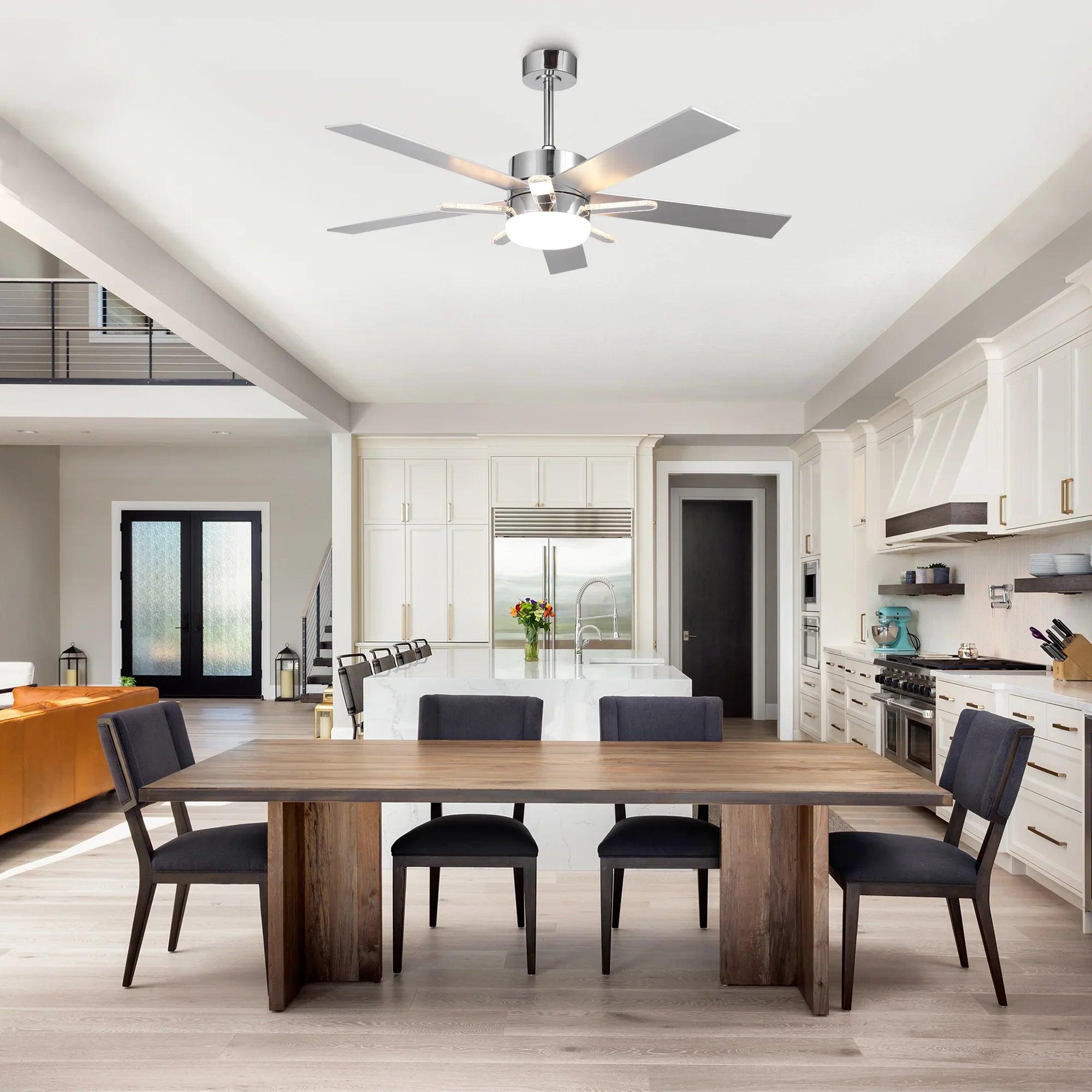 52" Modern Ceiling Fan Double-sided Blades with Main & Side LED Light Downrod Mount