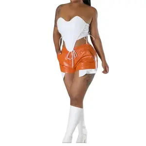 Amelie deep pocket leather shorts Crop Fabric Bottom Casual Chic Clothing Fashion Womenswear Drawstring Cami Comfortable