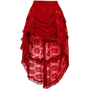 Red Lace Ruched Front High Low Lace Skirt