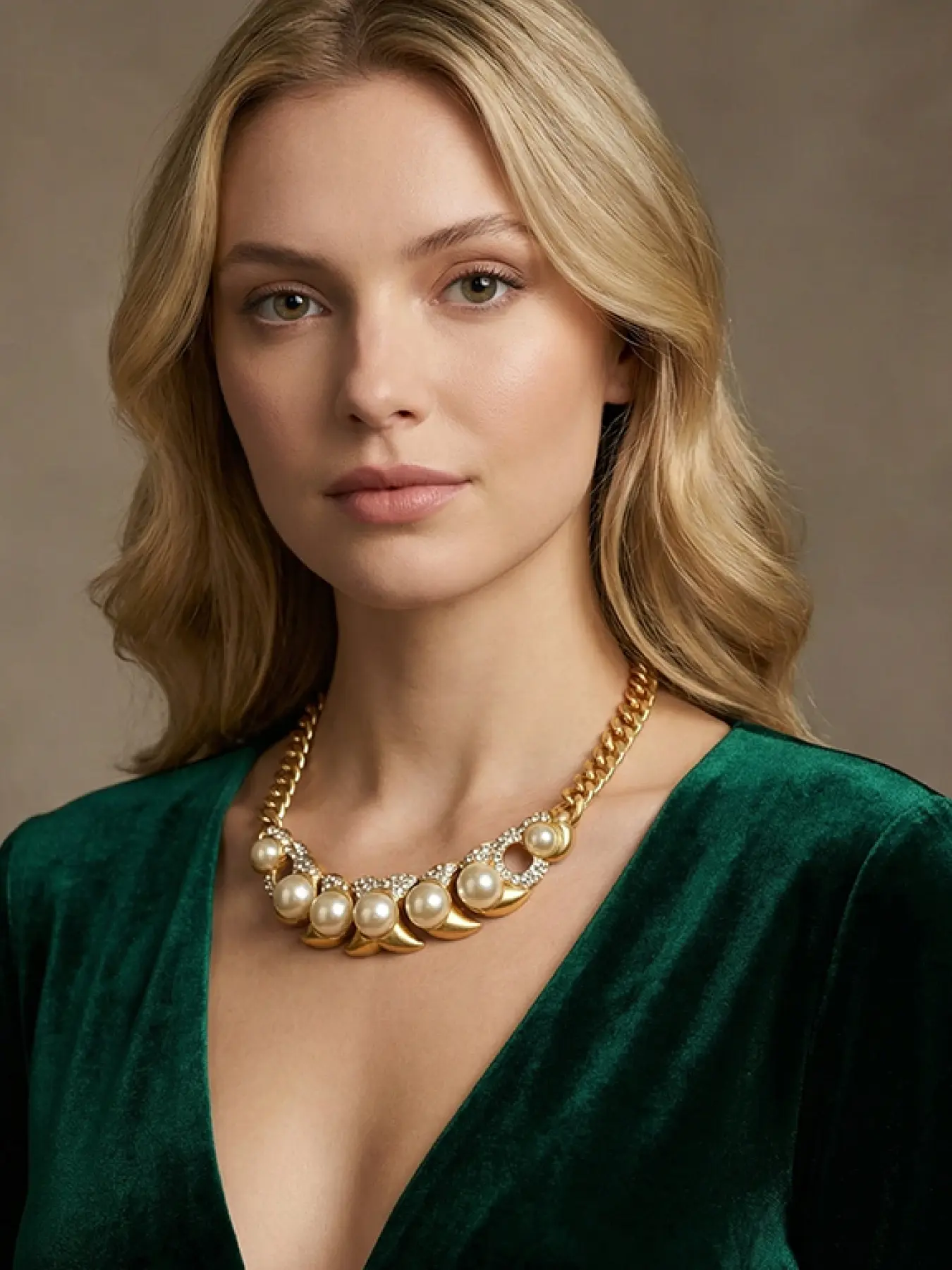 A vintage vintage antique Cuban chain pearl necklace with pearl and broken diamond inlay as its appearance features, noble and elegant, suitable for various occasions such as dinners, light business, and vintage fashion.
