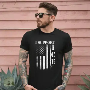 [Sale up to 30%] + [FREE SHIP] I Support ICE T-Shirt, Distressed US Flag Patriotic Tee