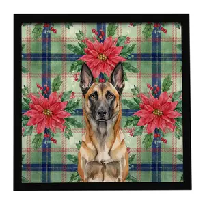 Carolines Treasures WDK8508MFP88 8x8 in. Belgian Malinois Christmas Poinsettias Framed Metal Animal Artwork Print, Home Decor Wall Art, Animal Artwork Prints
