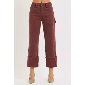 RISEN Full Size High Rise Wide Straight Cuffed Patch Jeans Plus Size