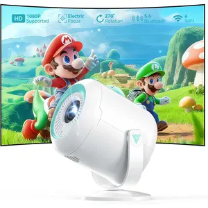 VF211WF Mini Projector  1080P Support 4K Portable Movie Projector WIFI 6 and  5.4, 270? Rotation , 40-200" Display, Eletric Focus and Keystone, Sound Base Speaker, Video Projector