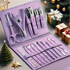 Toenail Clipper Cutters, Manicure Pedicure Kit 16 Pieces Stainless Steel Professional Grooming Kits, Nail Care Tools with Luxurious Travel Case, Gifts for Wife Girlfirend Cute Girl Portable Rechargeable Nail Care Kit ingrown  toenail  clippers