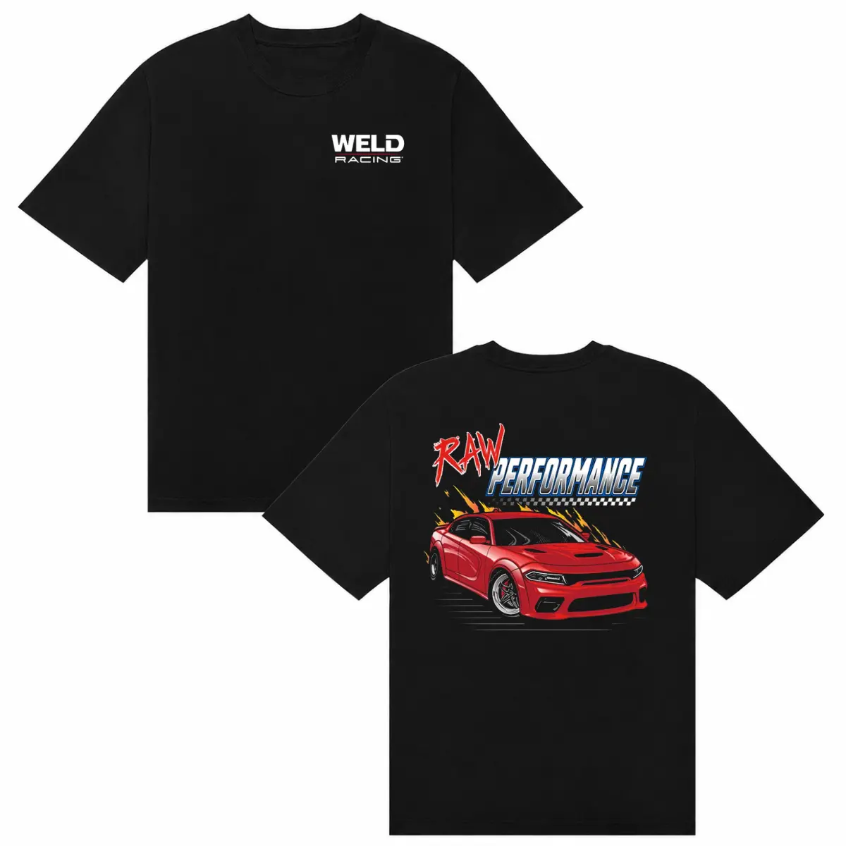 Raw Performance Red Hellcat Dodgess T-Shirt Weld Racing 2026 Aggressive Muscle Car Graphic Tee