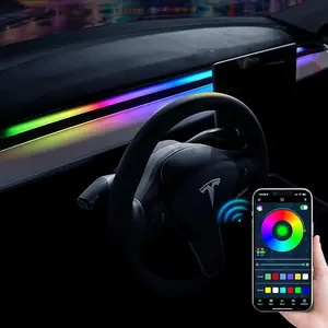 2021-2025 Tesla Model 3/Y Interior Neon Lights Dashboard, RGBIC Color Changing LED Strip Lights with App Control,USB Tesla Ambient Lighting Accessories(Not Fit M3 Highland & MY Juniper) smart app control underglow install easy  aesthetic car mods