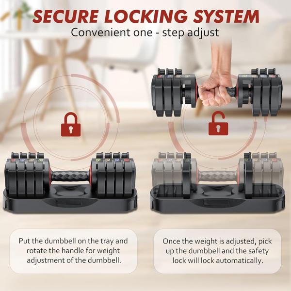 Adjustable Dumbbell Set of 22.5LB Set-1Sec Adjustable Dumbbell Weights-5 in 1 Free Weights Dumbbells Set with Effortless Tray/No-Slip Handle-Compact Size for Women/Men at Home Gym