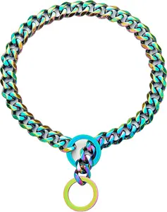 Dog Chain Collars for Dogs Chew Proof Dog Collar, 15Mm Thick Color Chain Dog Collar Heavy Duty Stainless Steel Metal Cuban Link Dog Collar for Small Medium Large Dogs txprodogchains