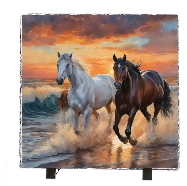 Horse Photo Slate, 8x8 in Decorative Stone Plaque for Home Wall Display