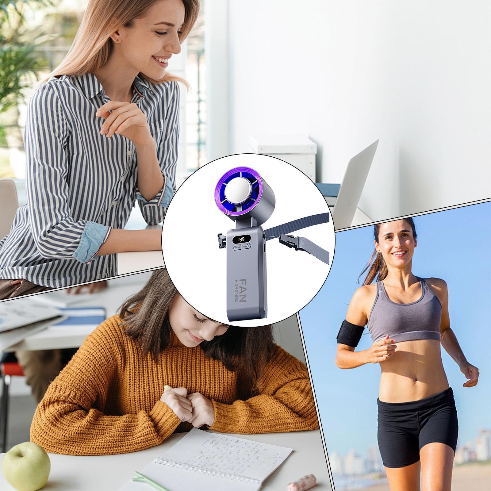 Portable Handheld Turbo Fan Ice Cooler 20000 RPM High Speed, 1-199 Speed Adjustable Rechargeable Small Personal Pocket Fan for Travel Outdoor Home Office Use Purple