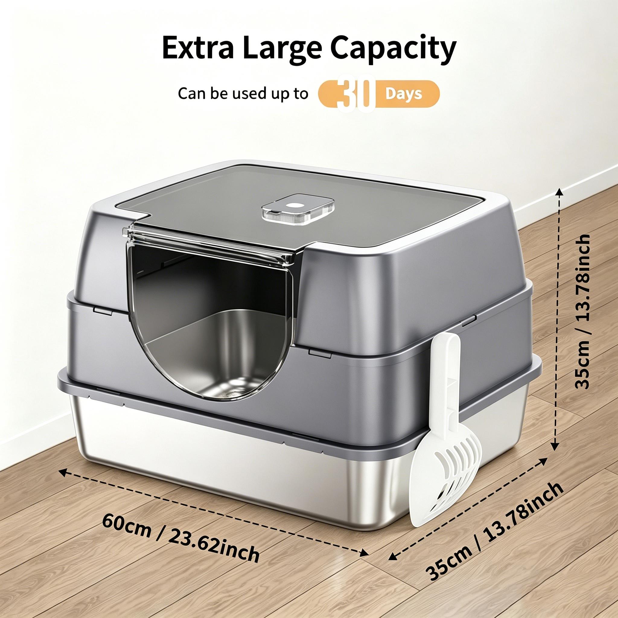 Stainless Steel Cat Litter Box with Lid, XL Large Enclosed High Sided Litter Box with Removable Lid, Carbon Filters -Odor Free, Easy Cleaning, Anti-Urine Leakage for Big Cats