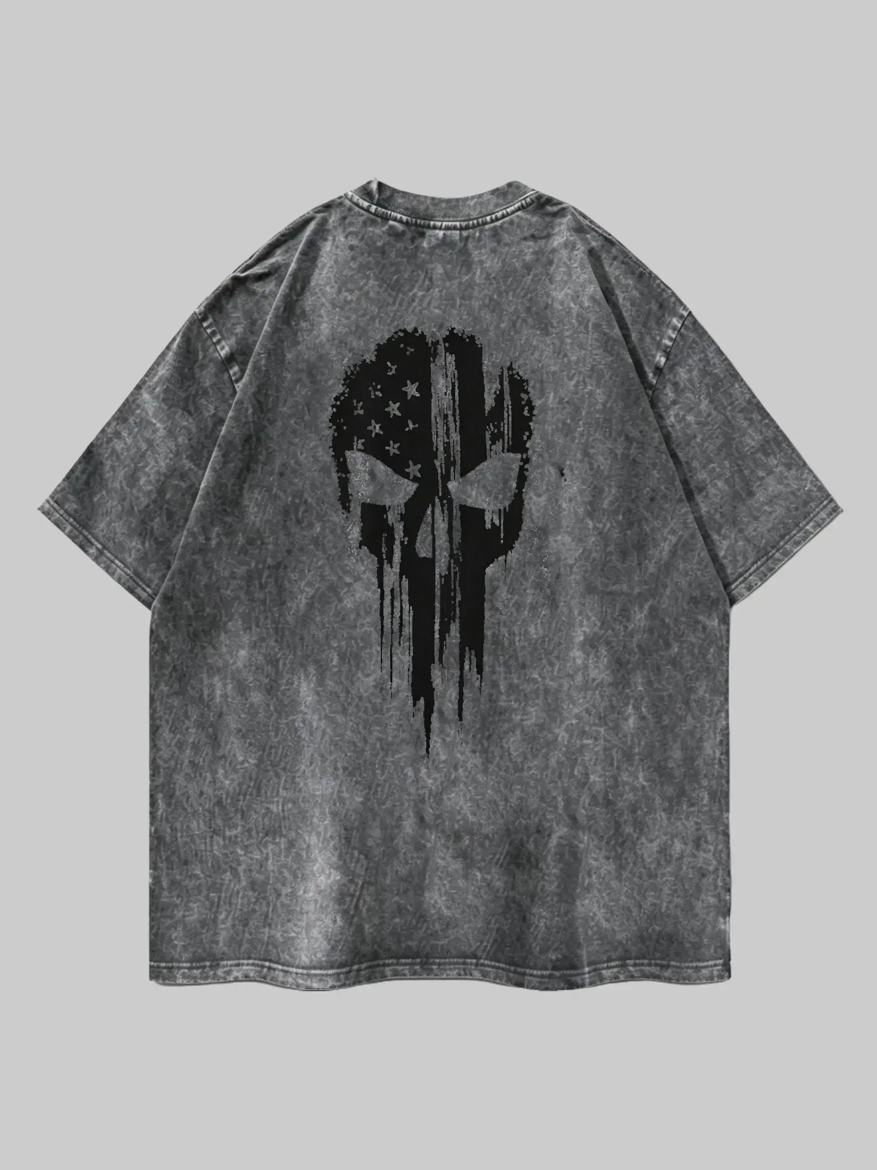 Gothic Skull Graphic Oversized T-Shirt Distressed Grunge Streetwear Tee Heavyweight Boxy Fit Drop Shoulder