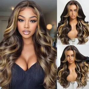 【30"= $89】#1B/30 Body Wave Highlight Lace Front Wigs Human Hair Colored Ombre Lace Front Wig Human Hair 13x4 or 13x6 Ombre Brown Wig Human Hair 180% Density Glueless HD Lace Frontal Wigs Human Hair