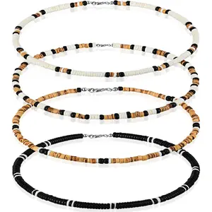 4 count Puka Shell Necklace for Men Beaded Surfer Necklaces Beach Hawaiian Choker Women , Christmas gifts