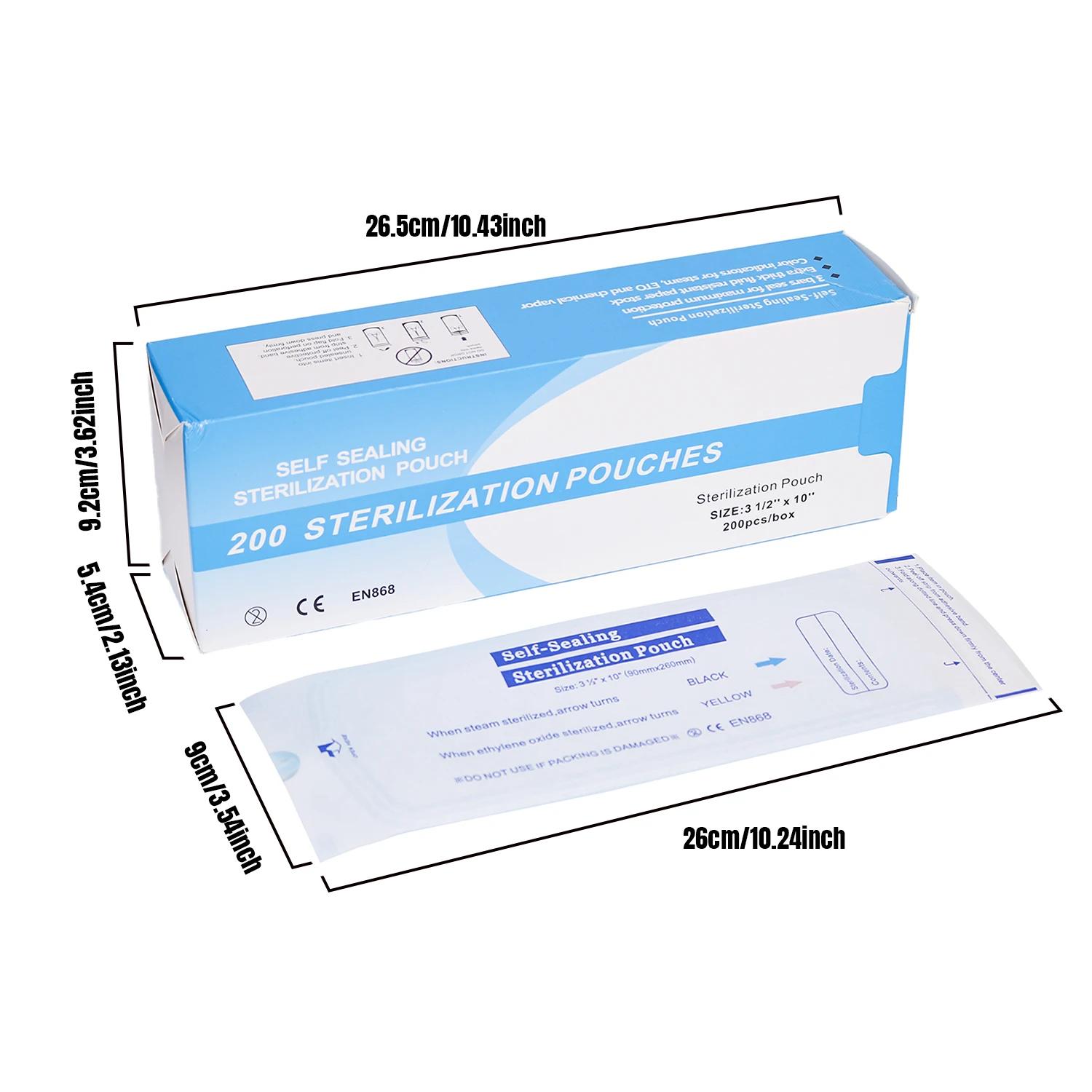 Self-Sealing Sterilization Pouches, Latex-Free, Color Changing Indicator, 3.5" W x 10" L, 200-Count