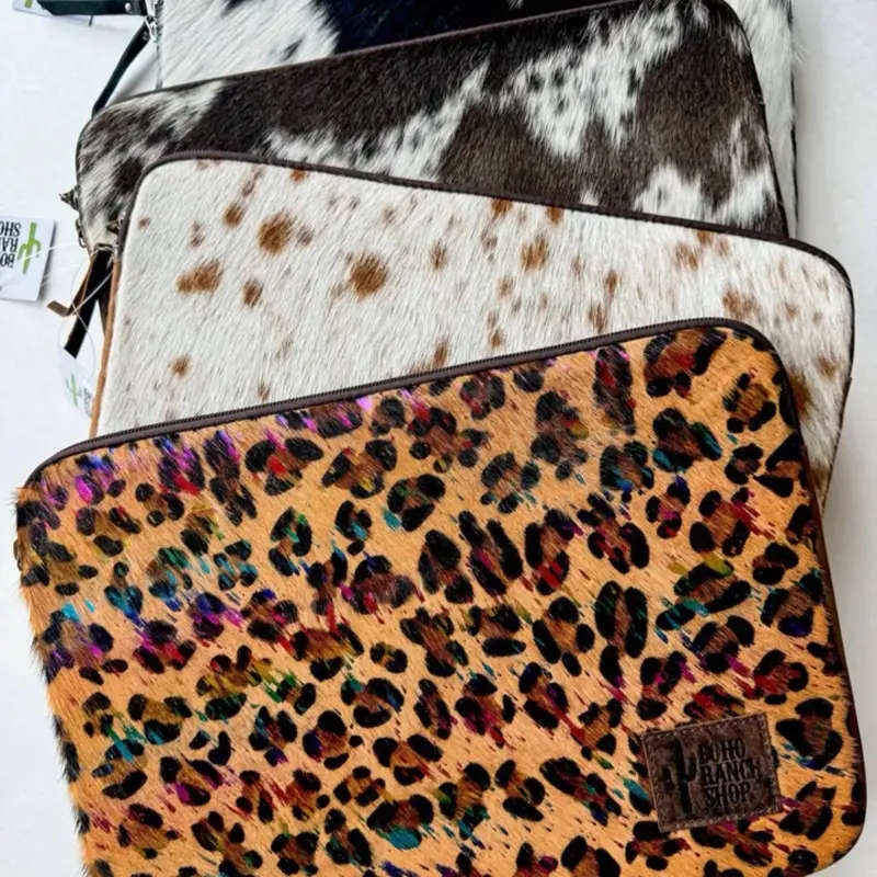 Boho Ranch Shop- Brown- Medium Cowhide Leather Laptop Computer Tech Sleeve Pouch