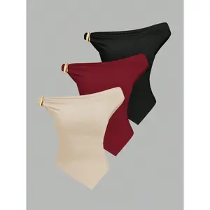 Single shoulder metal buckle asymmetrical chest vest set, three piece elegant women's top, fashionable and comfortableRAIMENTRY