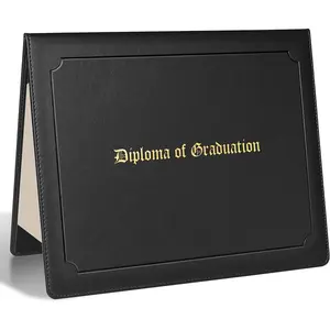Imprinted Diploma Cover 8.5''x 11'' Leatherette Padded Diploma Holder Graduation Certificate Covers Letter Size Black